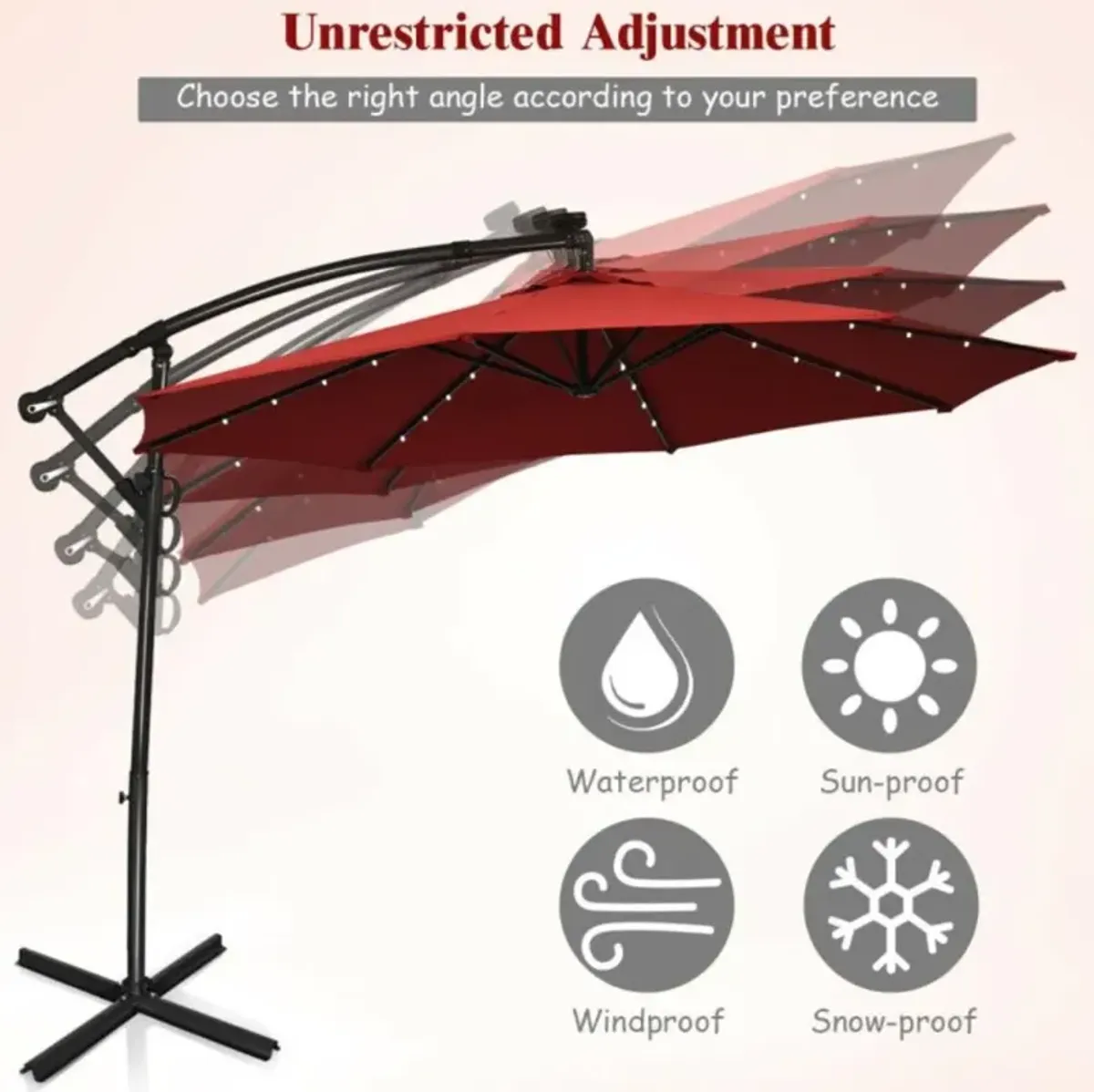 Hivvago 10 Feet 360° Rotation Solar Powered LED Patio Offset Umbrella without Weight Base