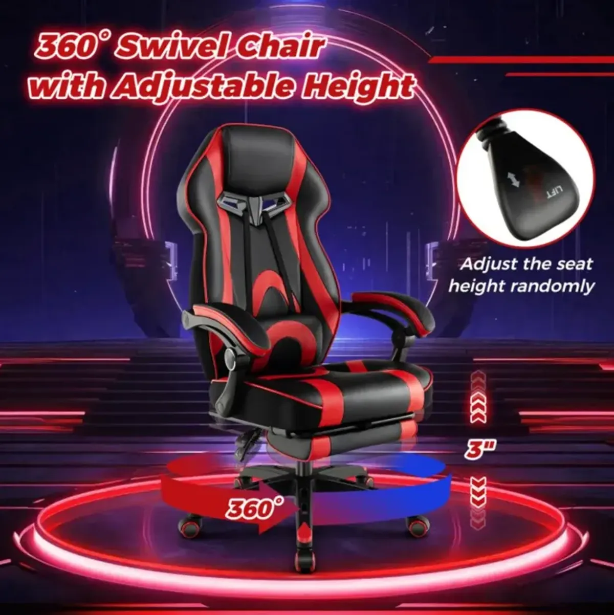 Hivvago Gaming Chair Racing Style Swivel Chair with Footrest and Adjustable Lumbar Pillow