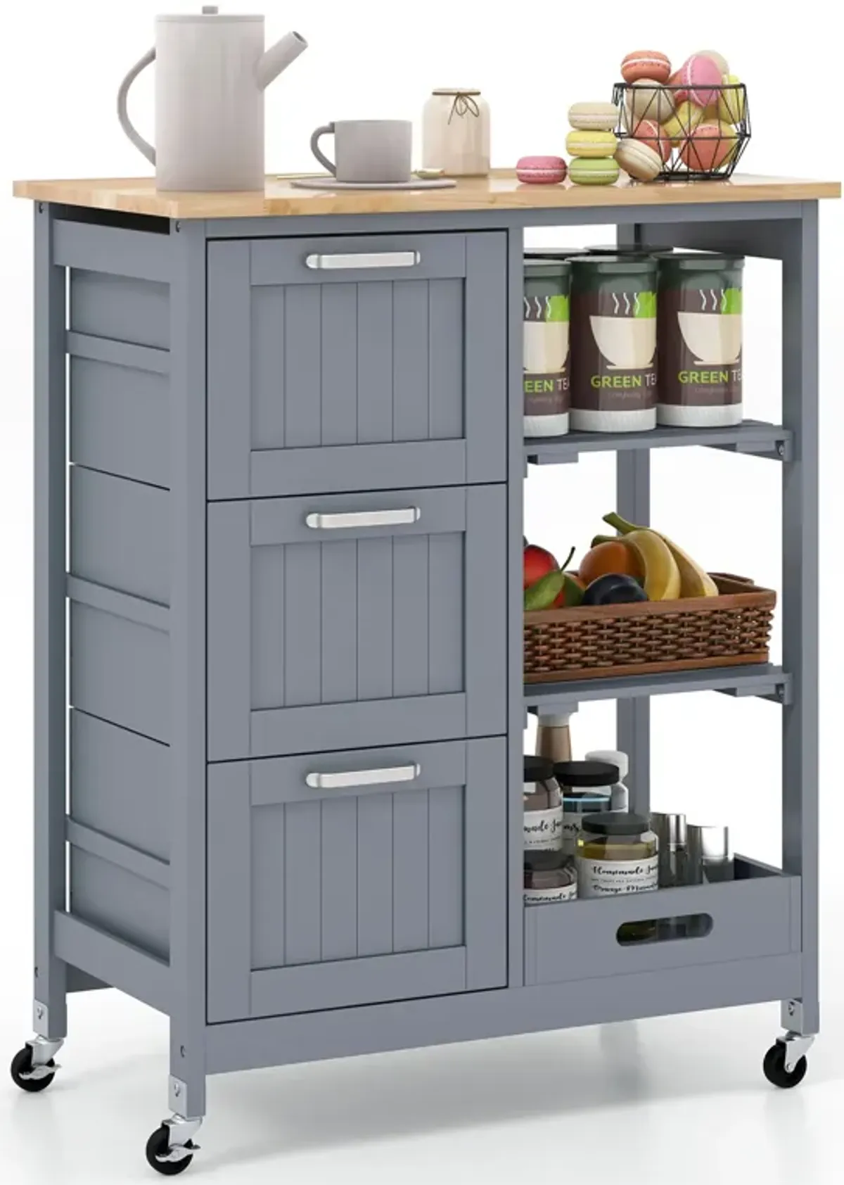 Rolling Kitchen Island Utility Storage Cart with 3 Large Drawers