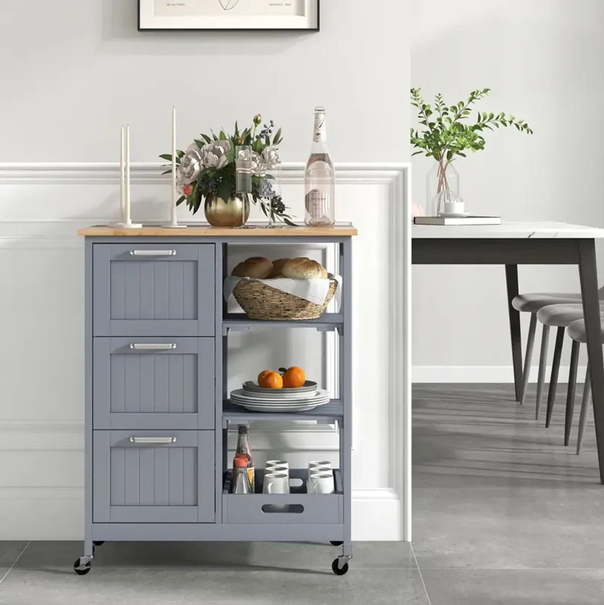 Rolling Kitchen Island Utility Storage Cart with 3 Large Drawers