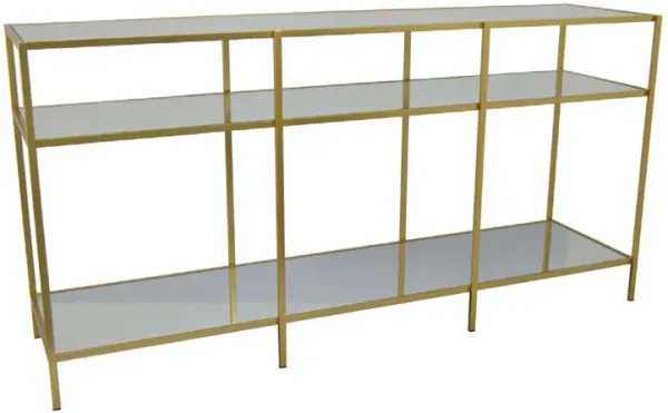 Woly Plant Stand Rack, 2 Glass Shelves, 59 Inch Industrial Gold Metal
