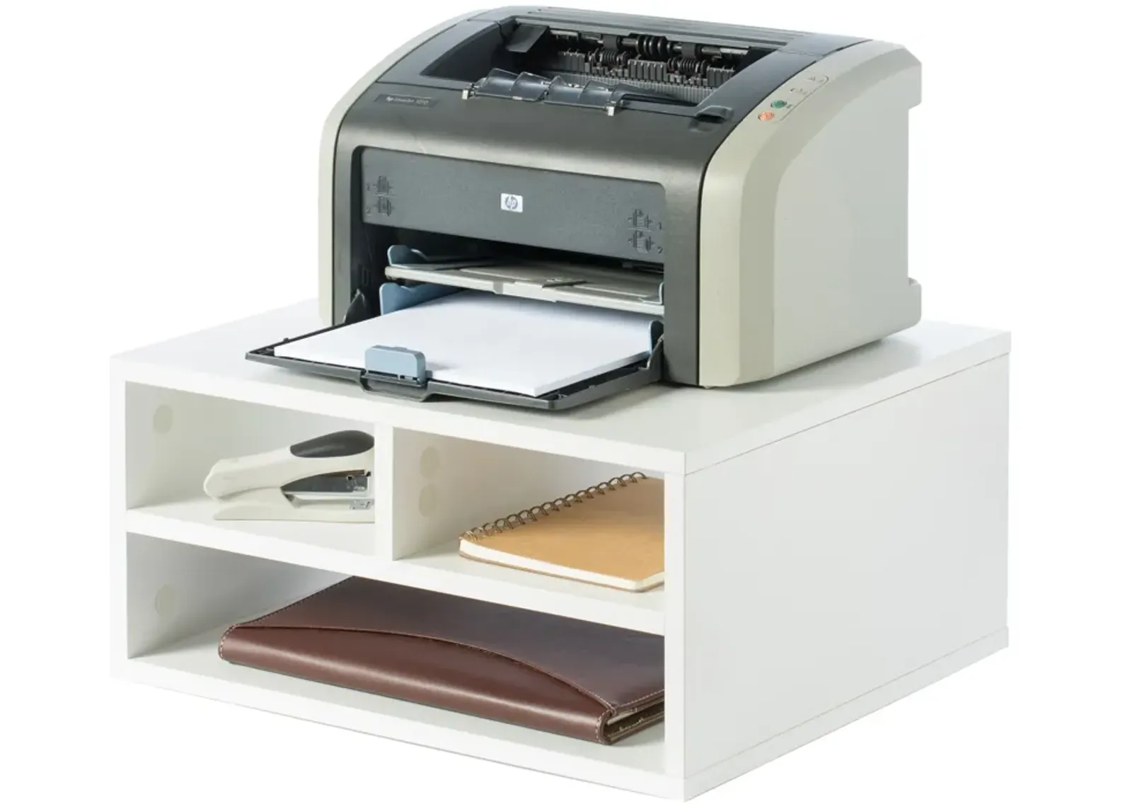 Printer Stand Shelf Wood Office Desktop Compartment Organizer, White