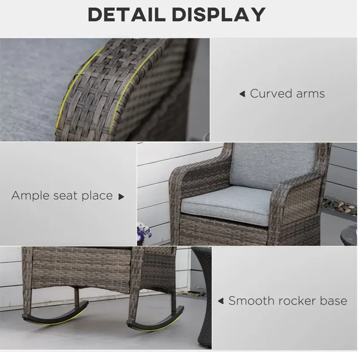 Mixed Grey Patio Rocker: Wicker Swing Chair with Soft Cushions