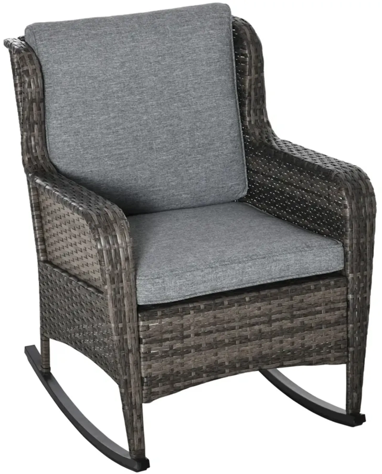 Mixed Grey Patio Rocker: Wicker Swing Chair with Soft Cushions