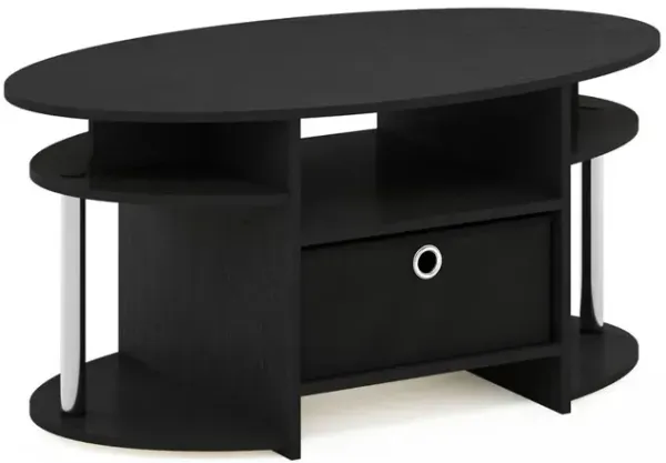 Furinno JAYA Simple Design Oval Coffee Table with Bin, Americano, Stainless Steel Tubes