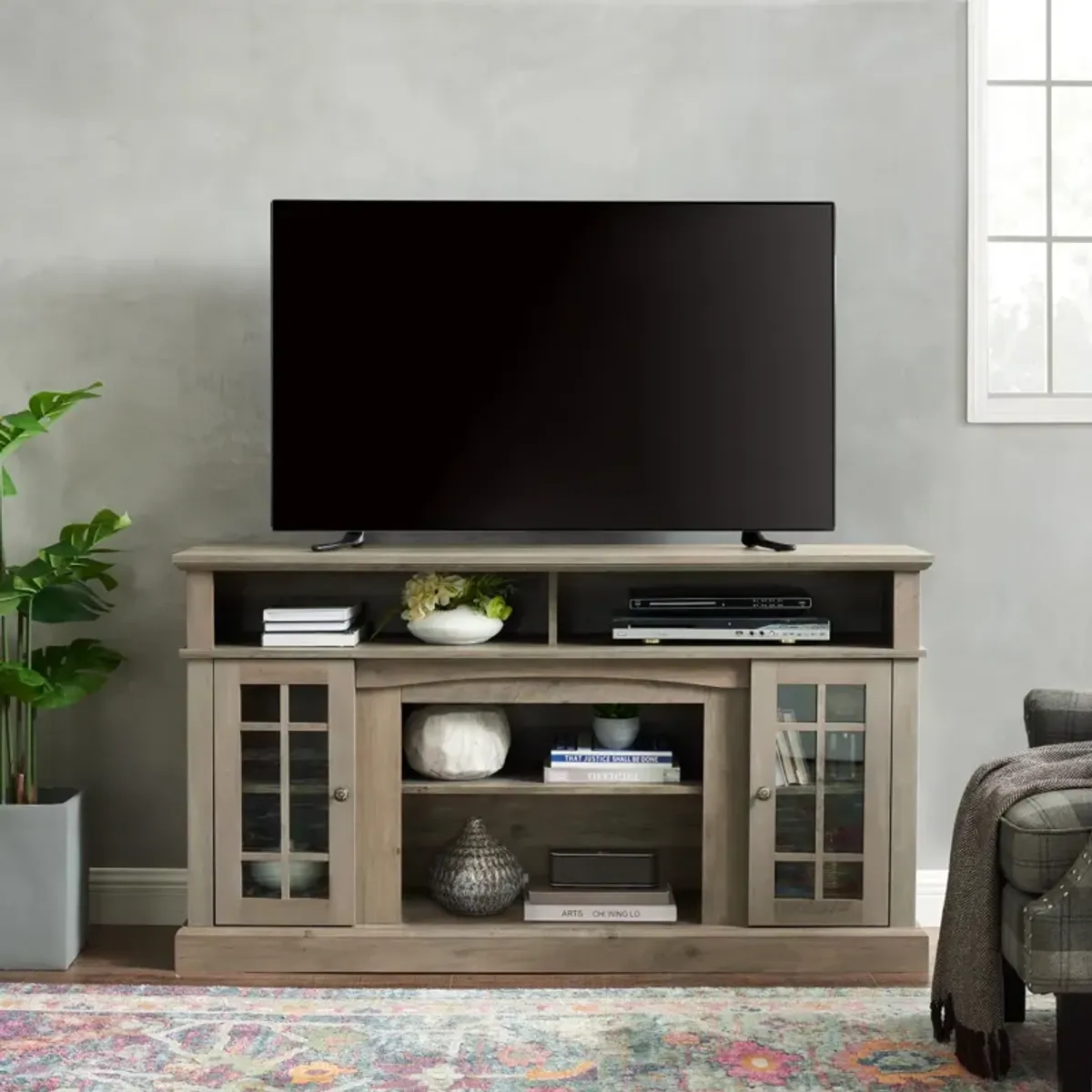 Modern TV Stand for 65" TV with Storage Space, Wash 58.25"x15.75"x32"