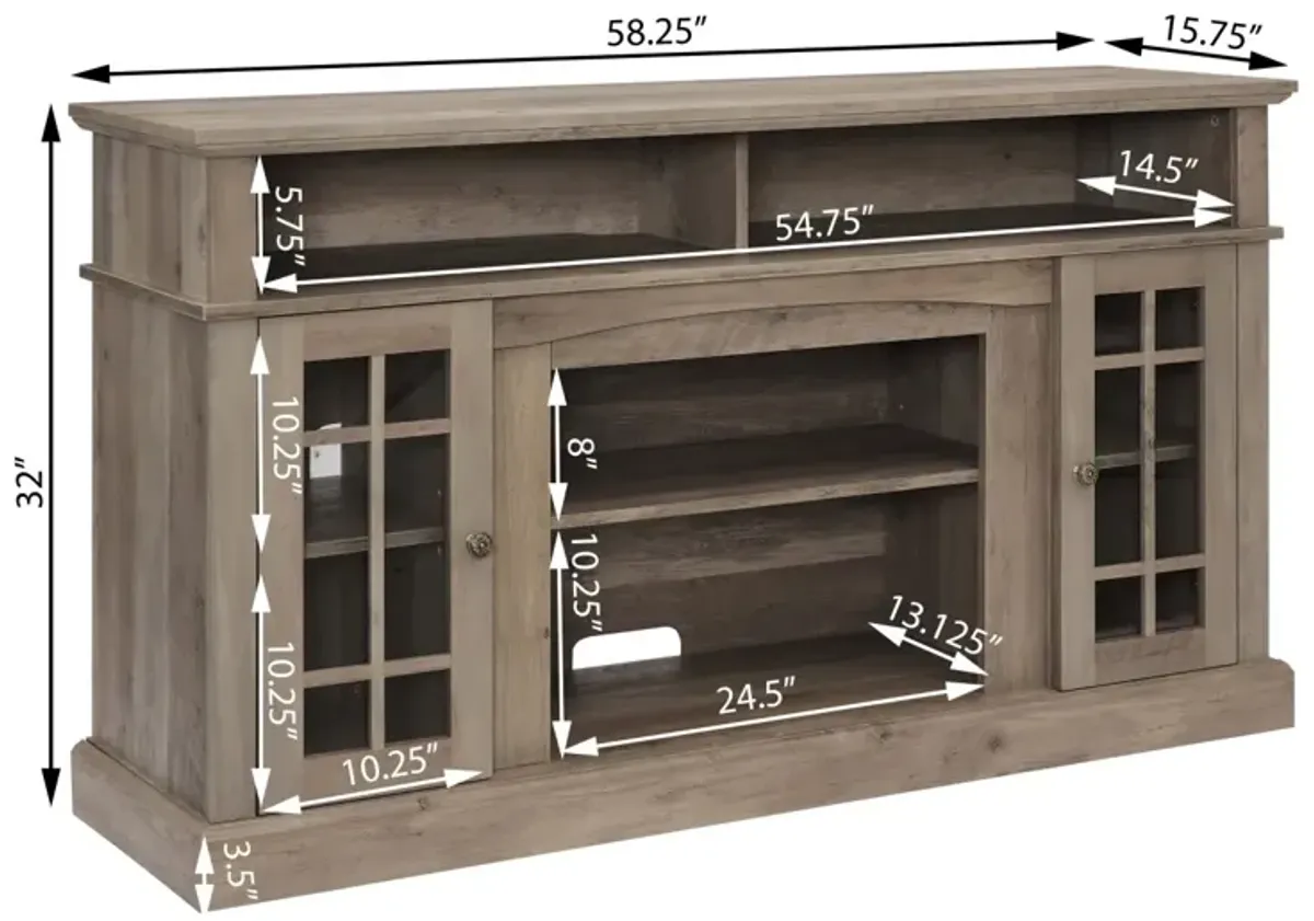 Modern TV Stand for 65" TV with Storage Space, Wash 58.25"x15.75"x32"