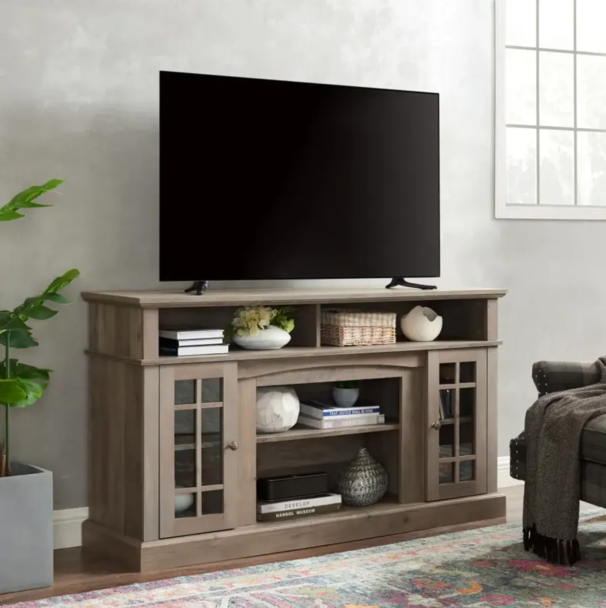 Modern TV Stand for 65" TV with Storage Space, Wash 58.25"x15.75"x32"