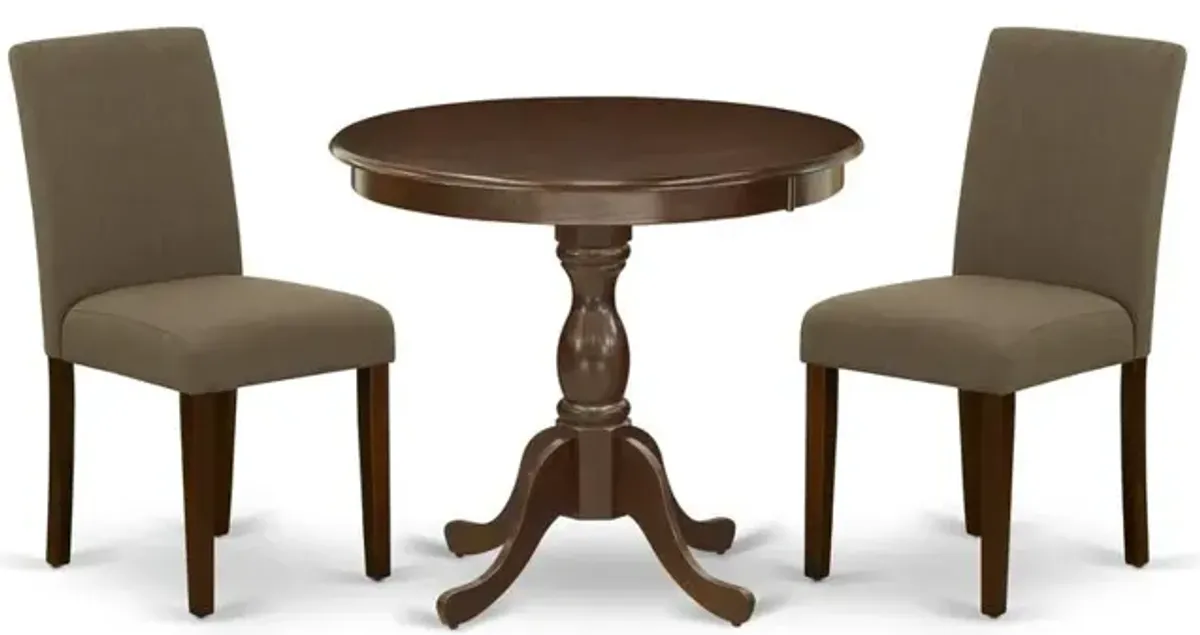 AMAB3-MAH-18 3 Pc Dining Room Set - 1 Kitchen Table and 2 Coffee Upholstered Dining Chair - Mahogany Finish