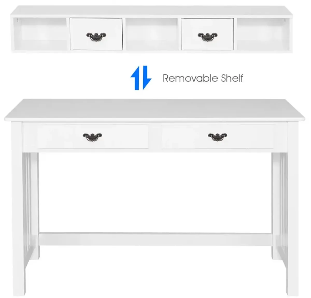 Costway Writing Desk Mission White Home Office Computer Desk 4 Drawer White