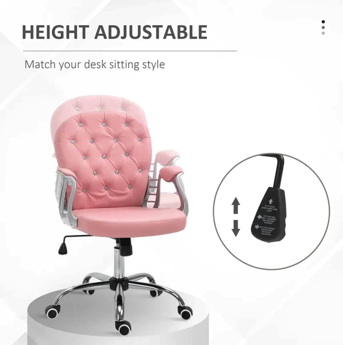 Pink Work Glamour: PU Leather Mid Back Tufted Swivel Task Chair