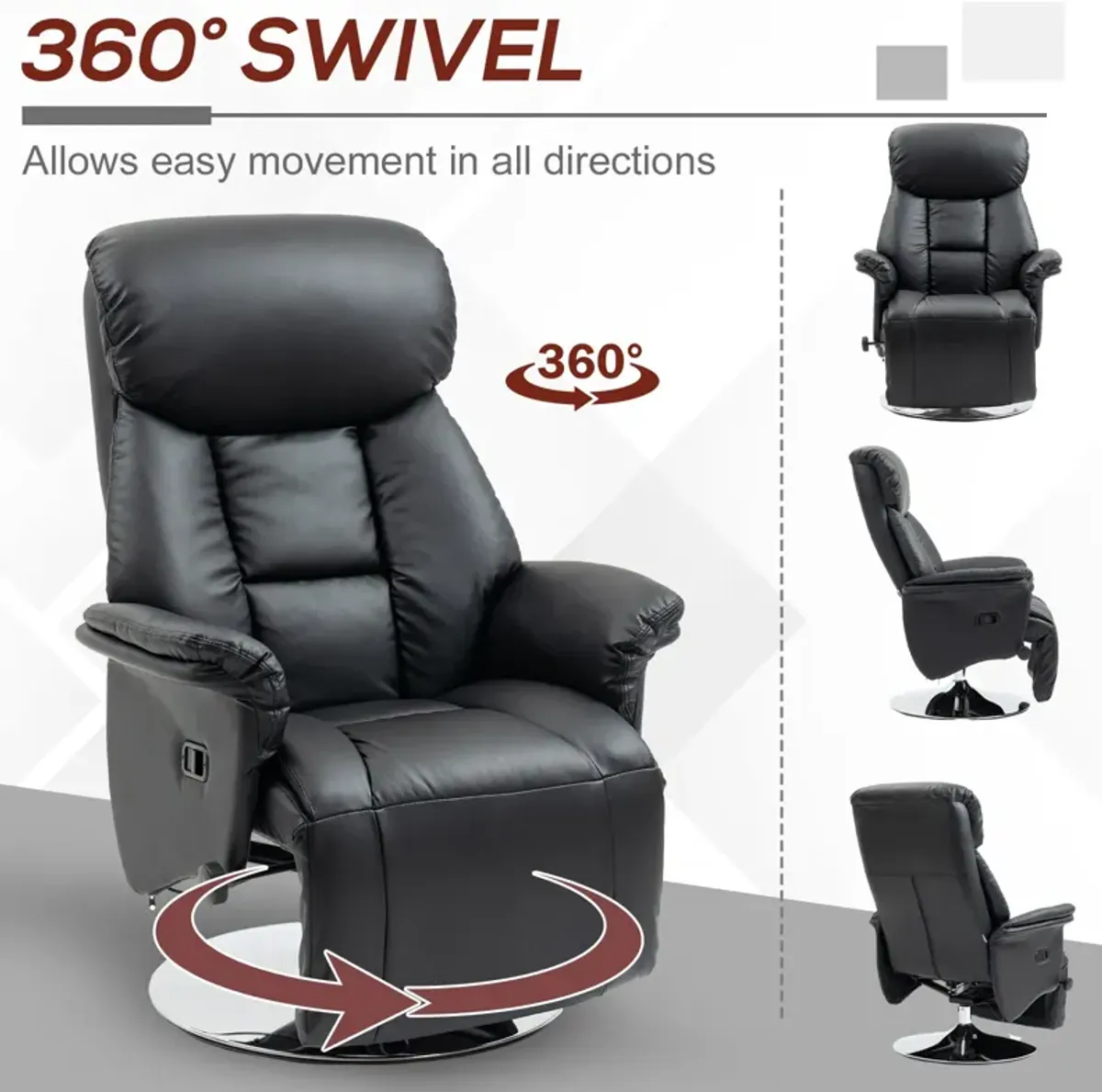 Black PU Leather Swivel Recliner: Footrest, Steel Base