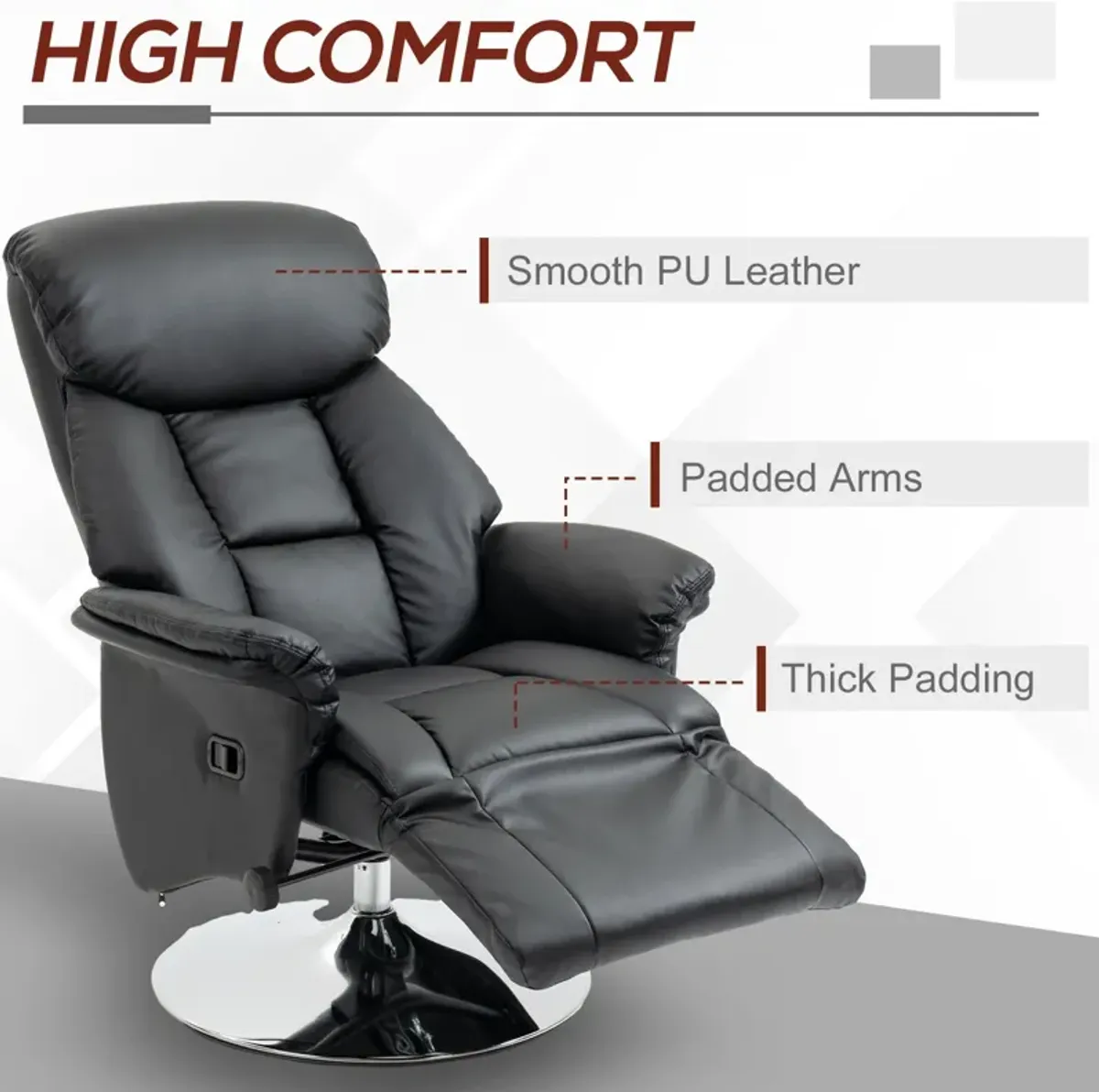 Black PU Leather Swivel Recliner: Footrest, Steel Base