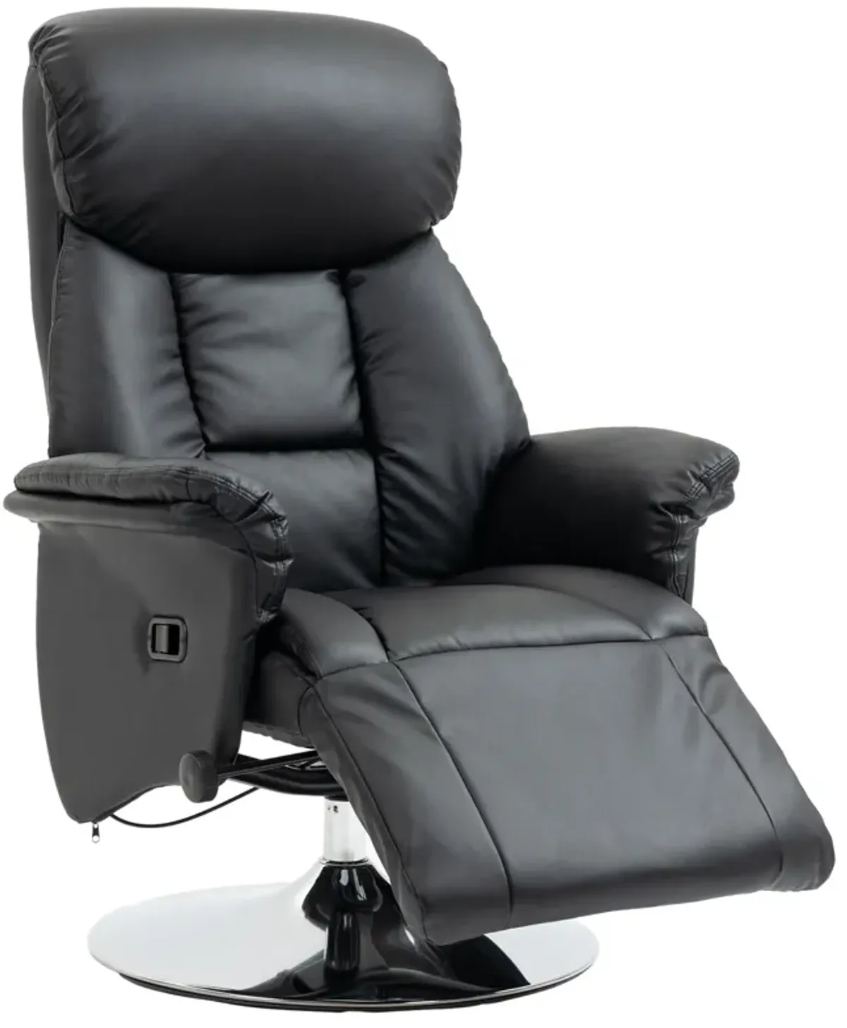 Black PU Leather Swivel Recliner: Footrest, Steel Base