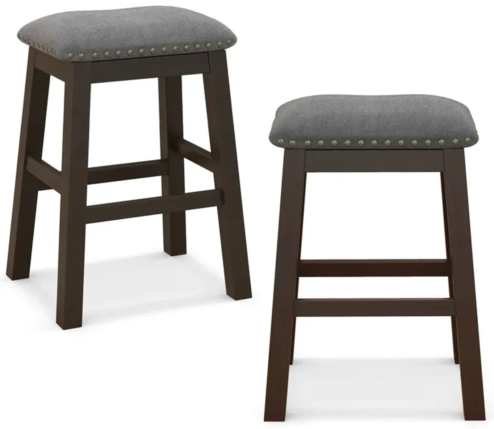 2 Piece 24.5 Inch Counter Height Bar Stool Set with Padded Seat-Gray