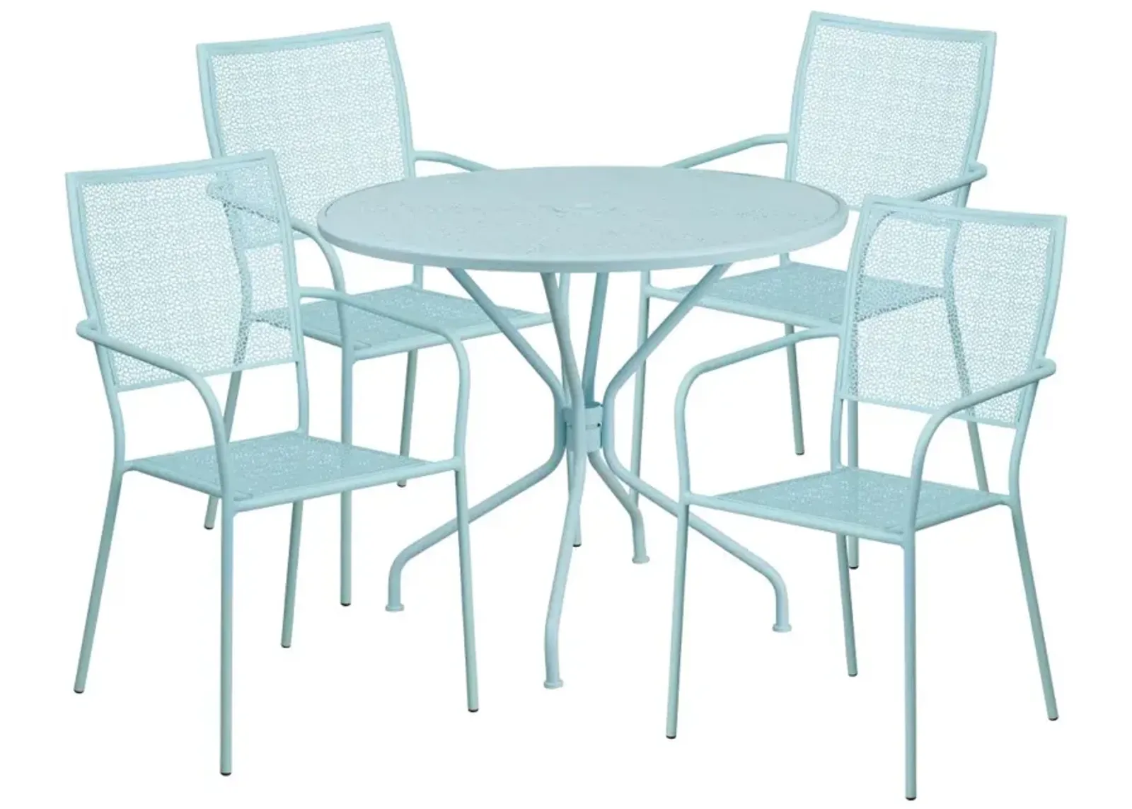 Flash Furniture Oia Commercial Grade 35.25" Round Black Indoor-Outdoor Steel Patio Table Set with 4 Square Back Chairs