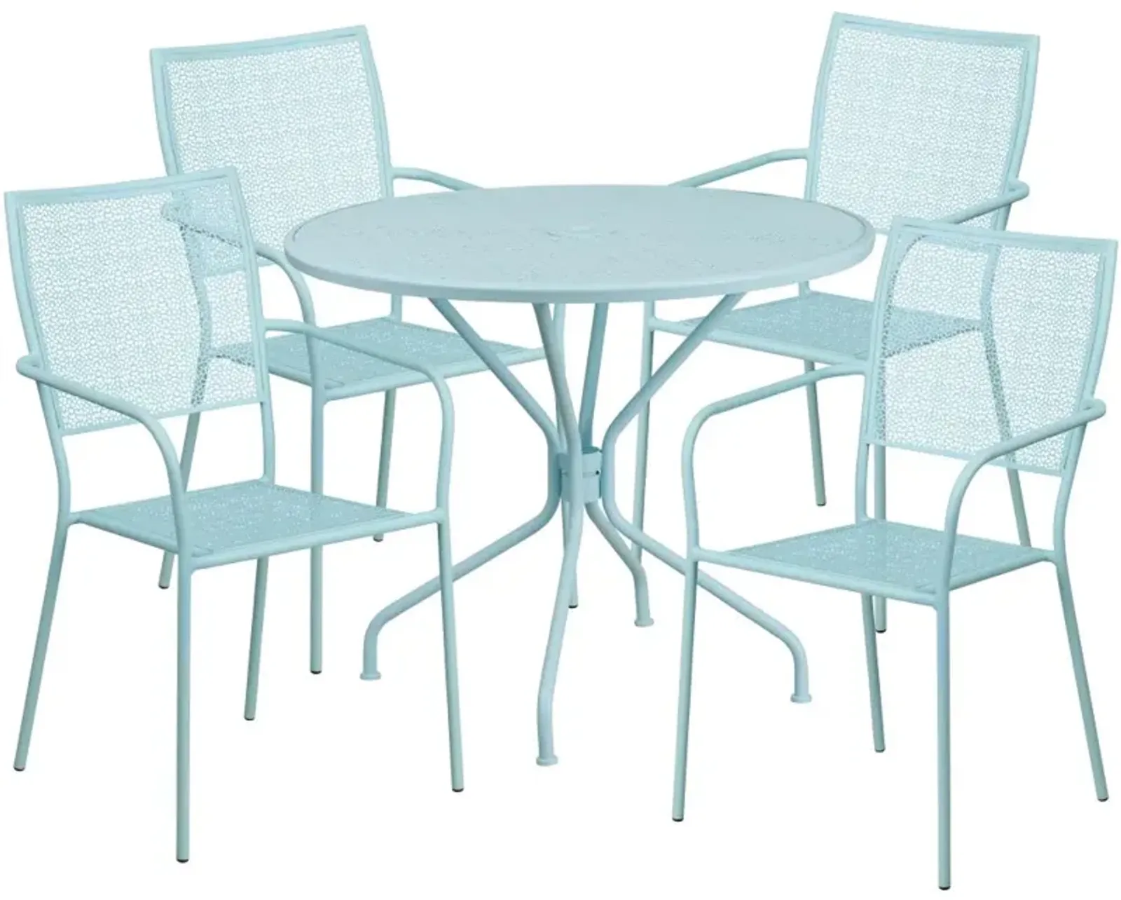 Flash Furniture Oia Commercial Grade 35.25" Round Black Indoor-Outdoor Steel Patio Table Set with 4 Square Back Chairs