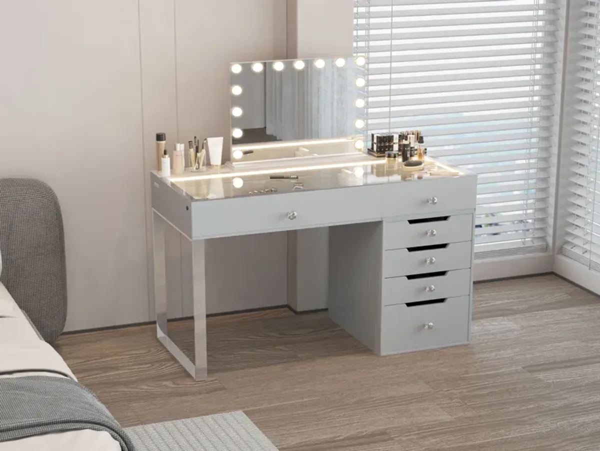 VANITII 6 Drawers Modern Makeup Vanity Desk Dressers With Glass(Installation not included)