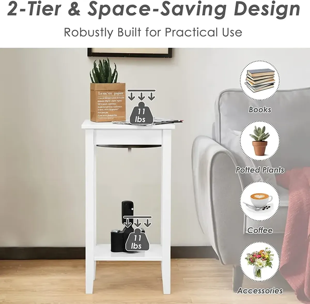 Set of 2 Versatile 2-Tier End Table with Storage Shelf