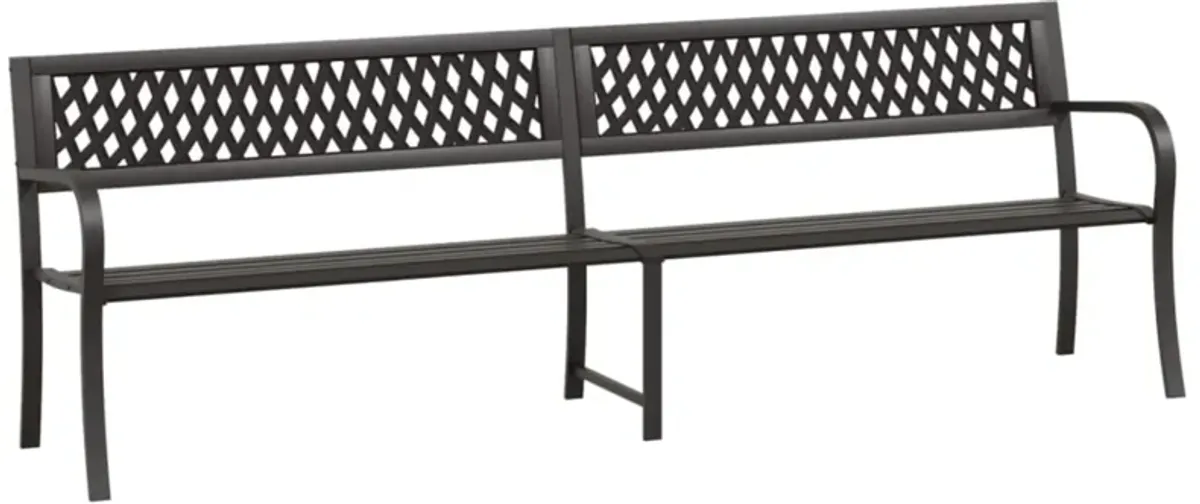 vidaXL Twin Patio Bench - 93.3" Black Steel Frame - Weather-Resistant and Durable Outdoor Furniture - with Comfortable Backrest and Simple Stylish Design