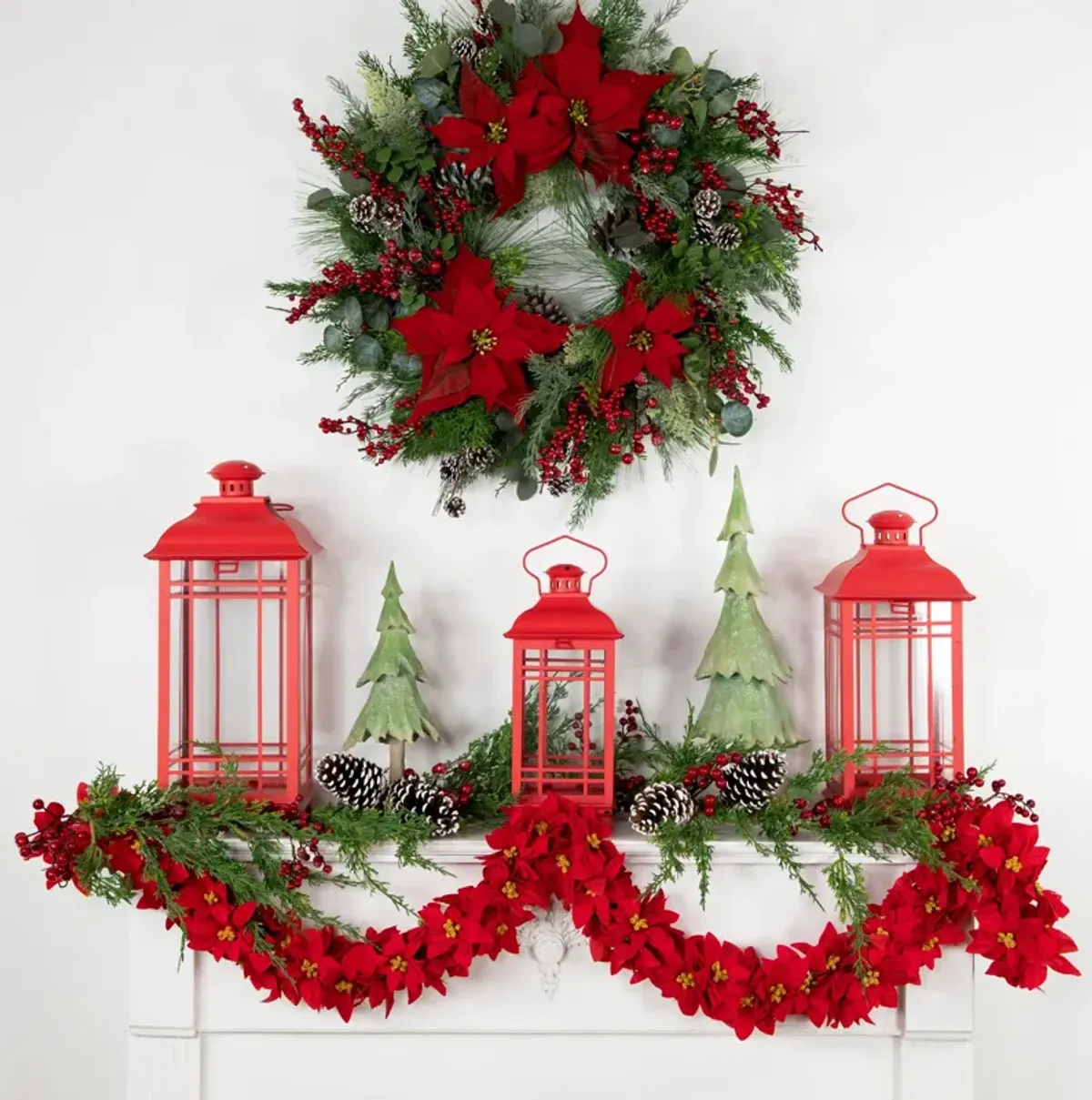 6' x 3" Red Artificial Poinsettia Floral Christmas Garland - Unlit