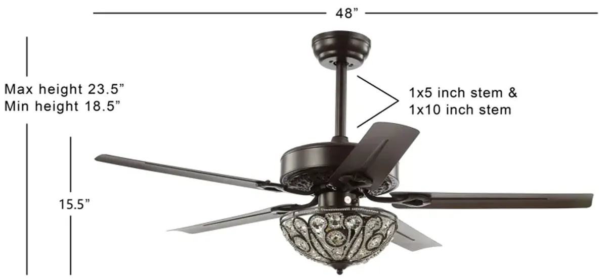 Ali 3-Light Wrought Iron LED Ceiling Fan With Remote