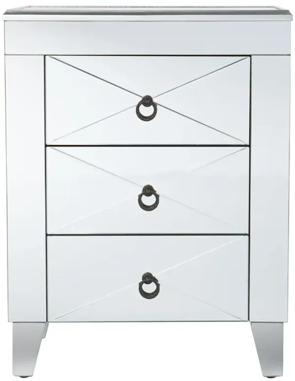 26"" Silver Manufactured Wood And Iron Rectangular Mirrored End Table With Three Drawers And