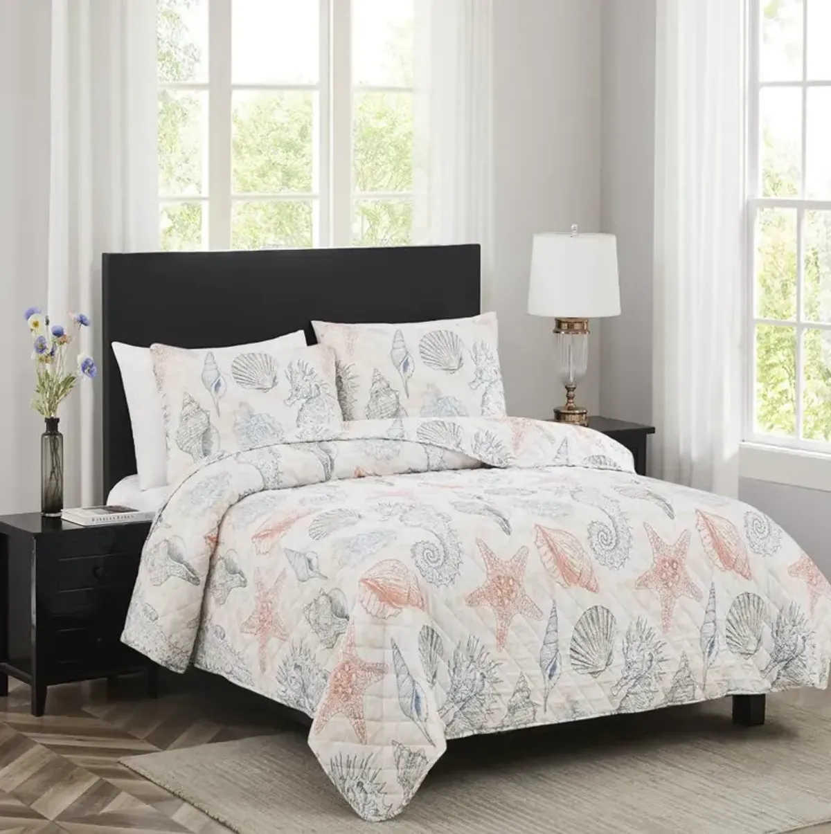 RT Designers Collection Melrose Kai 3-Pieces Elegant Stitched Quilt Set OB Queen Multicolor