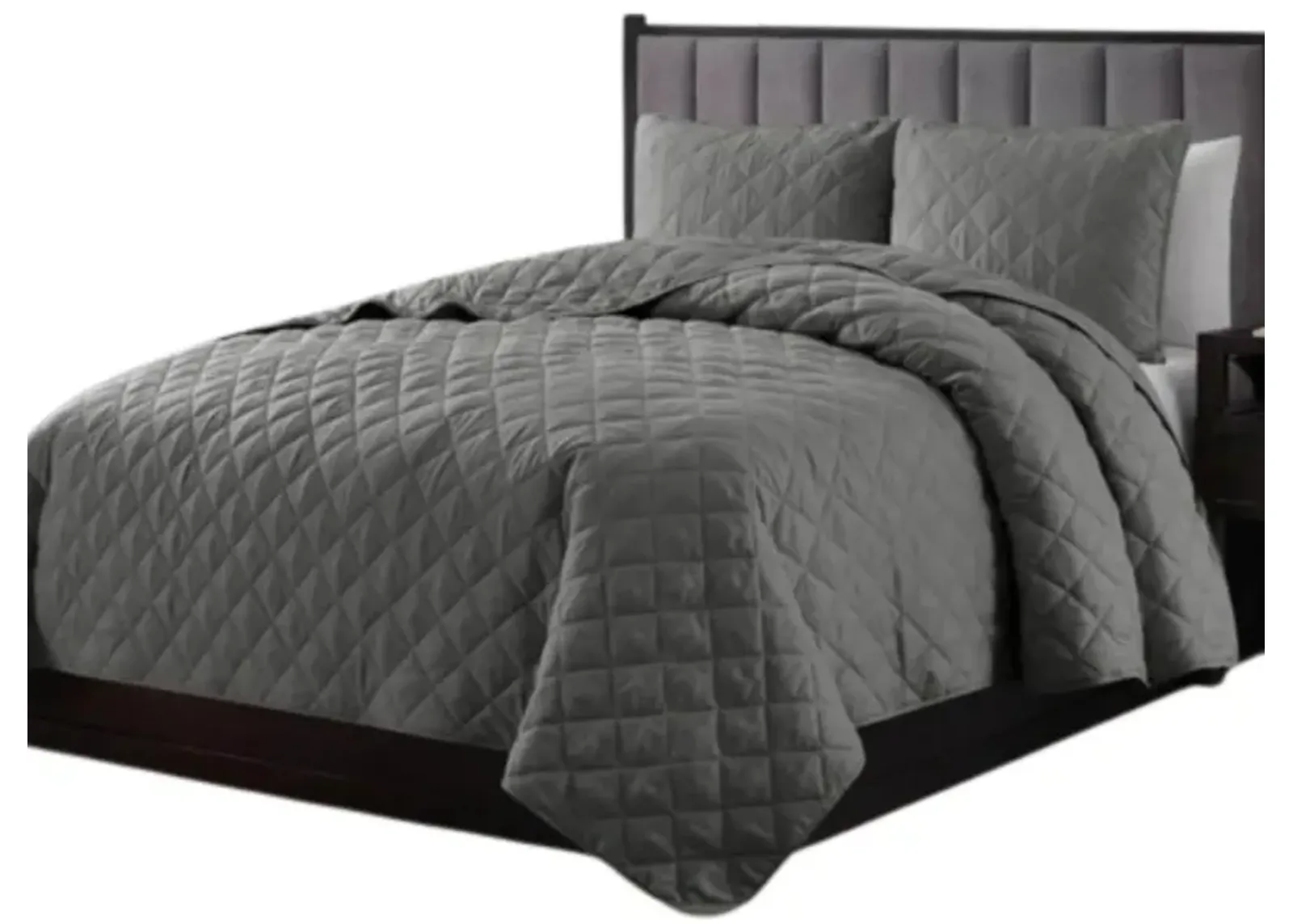 Hivvago Twin/Twin XL 2 Piece Dark Grey Polyester Microfiber Diamond Quilt Set