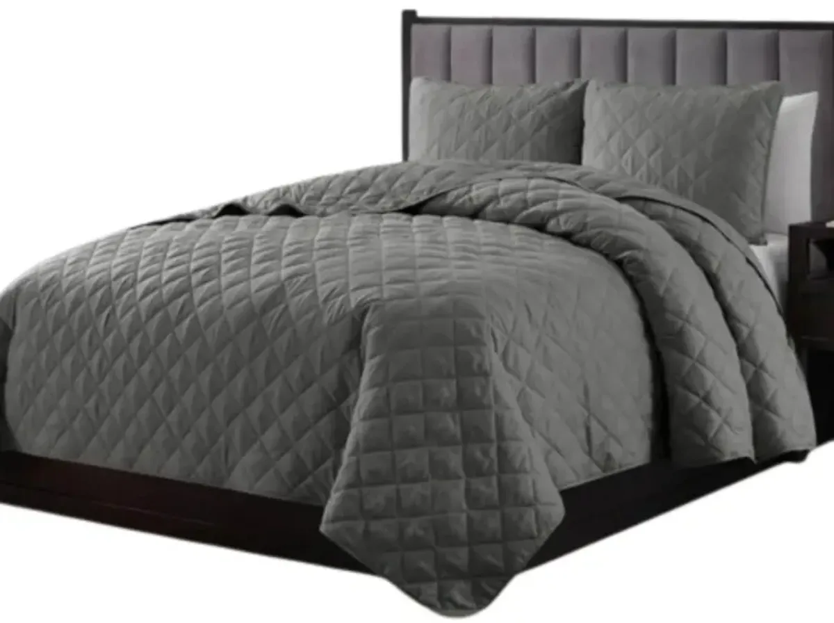 Hivvago Twin/Twin XL 2 Piece Dark Grey Polyester Microfiber Diamond Quilt Set