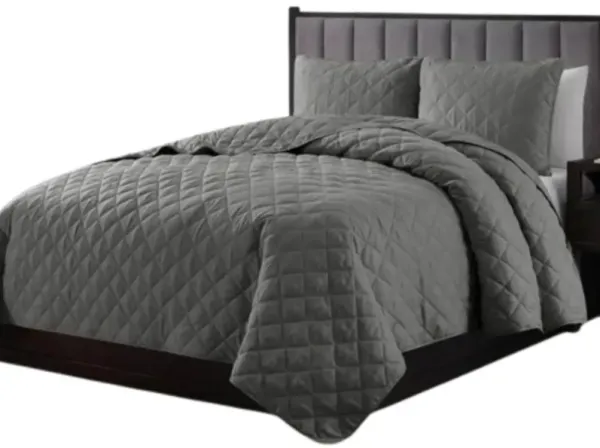 Hivvago Twin/Twin XL 2 Piece Dark Grey Polyester Microfiber Diamond Quilt Set