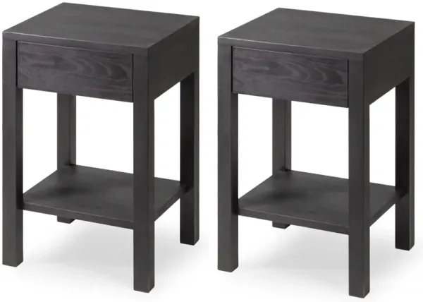 Set of 2 Black Vintage Style Wooden Nightstands with Storage Drawer - Side Table for Bedroom
