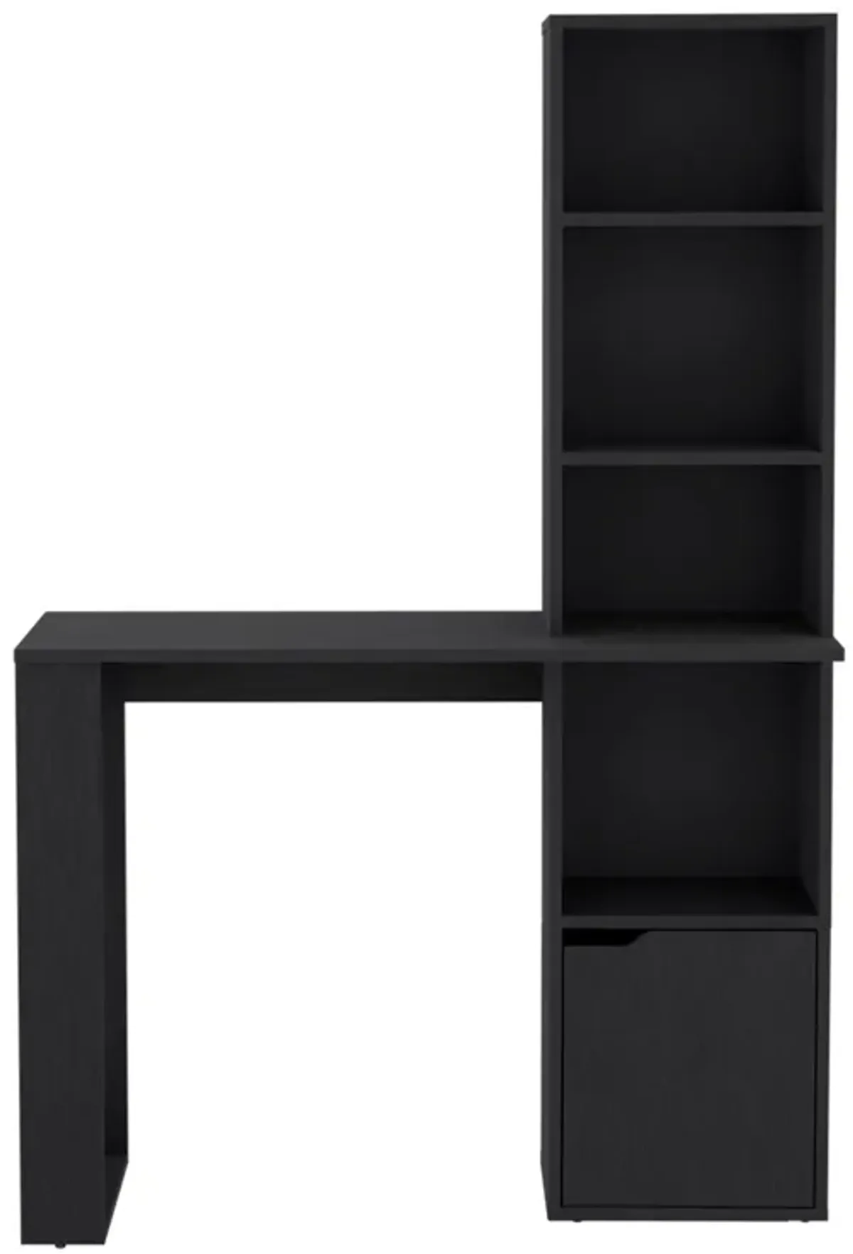 Iowa Computer Desk with 1-Cabinet and 4-Tier Bookcase -Black