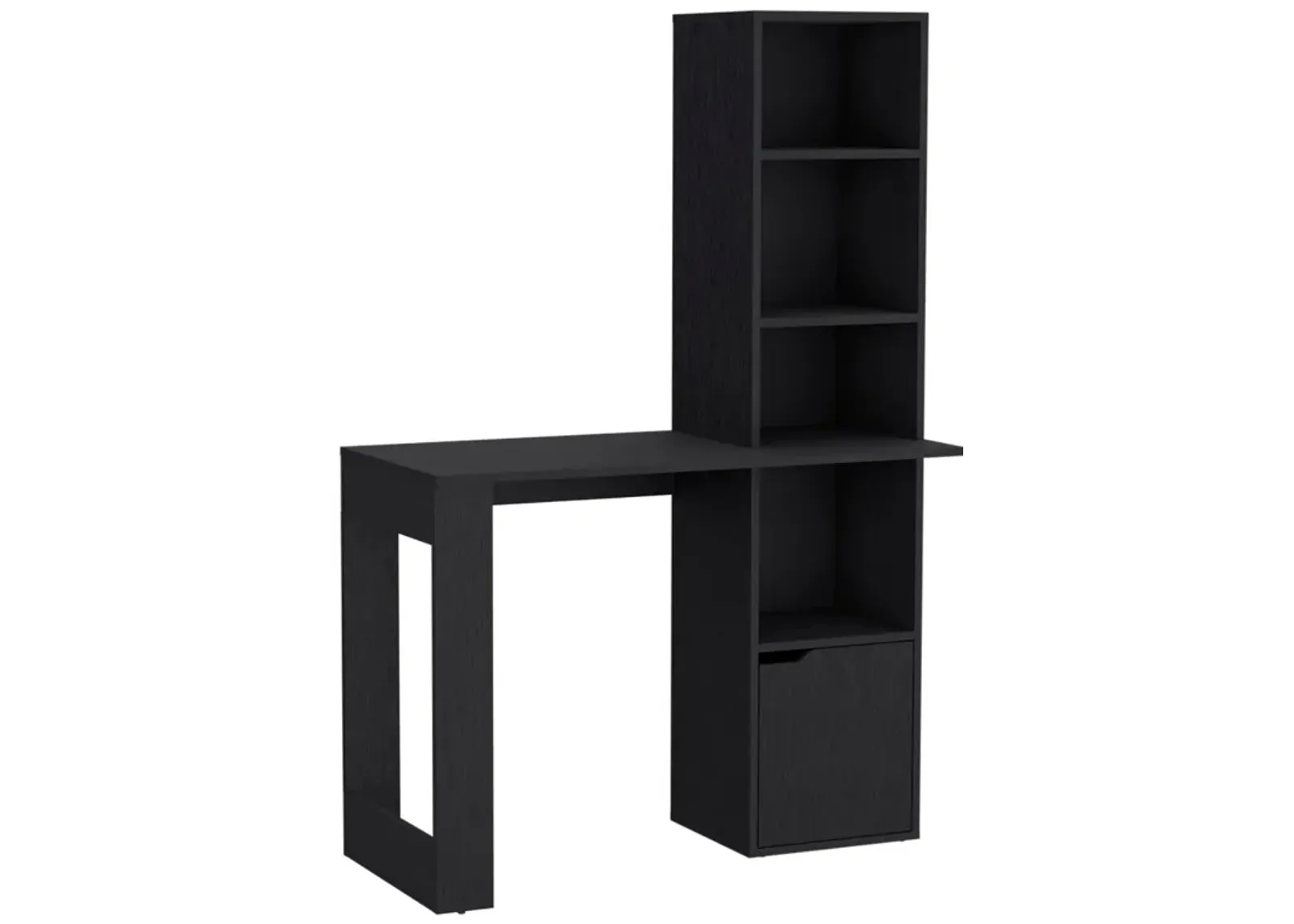 Iowa Computer Desk with 1-Cabinet and 4-Tier Bookcase -Black