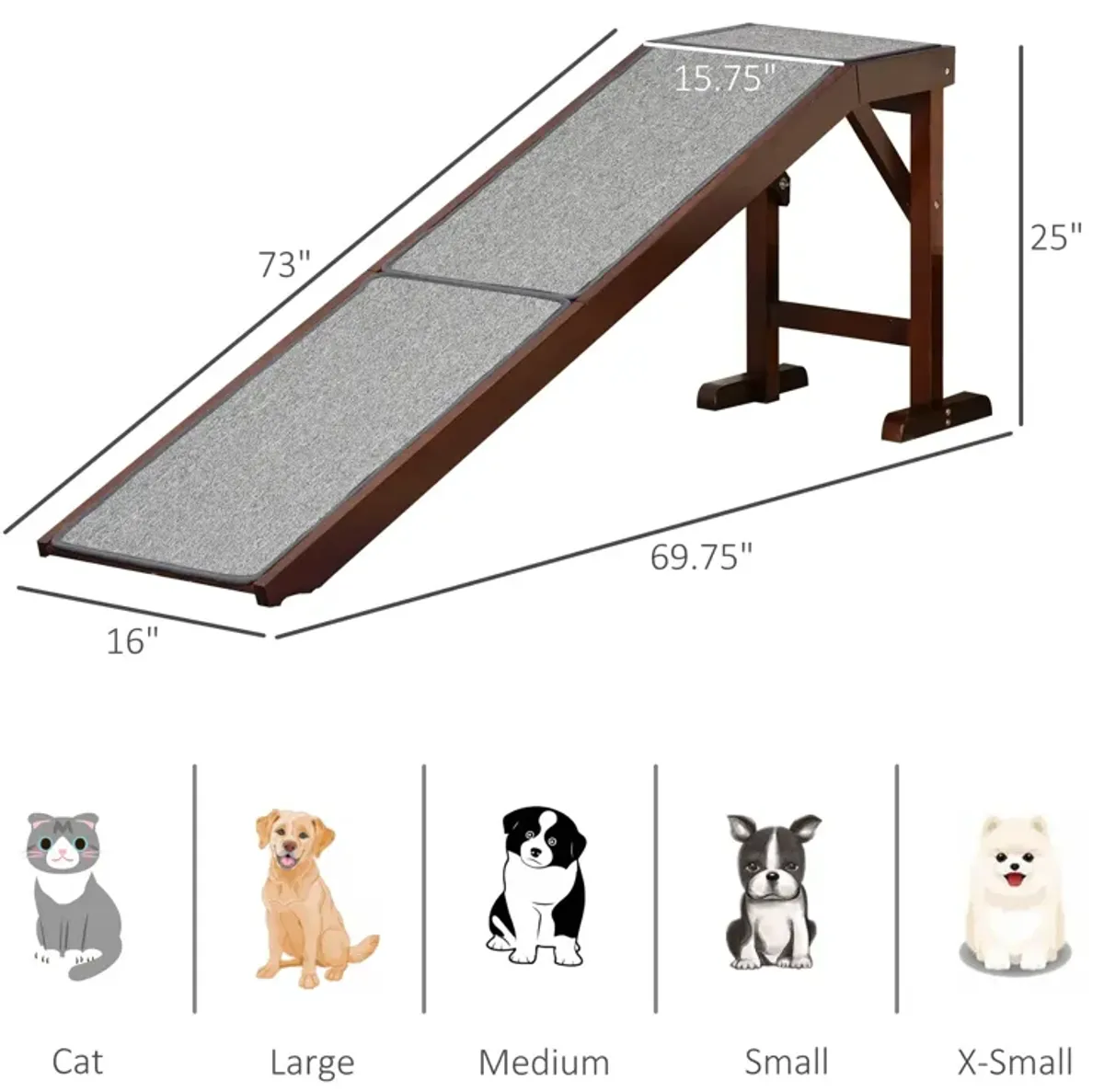 Brown Pet Accessibility: 74" Wooden Dog Ramp for Bed