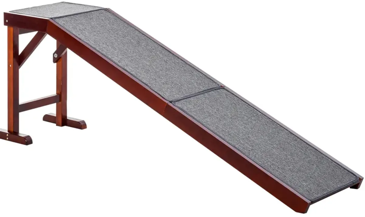 Brown Pet Accessibility: 74" Wooden Dog Ramp for Bed