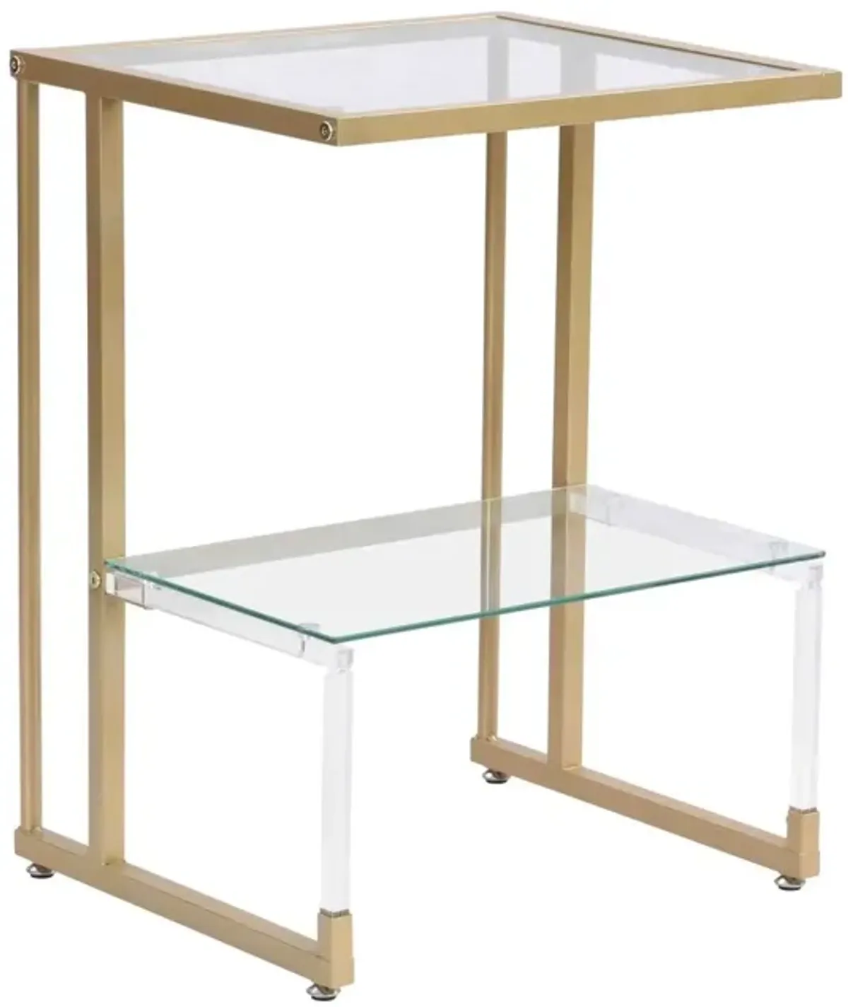 Golden Side Table, 2-Tier Acrylic Glass End Table For Living Room Bedroom