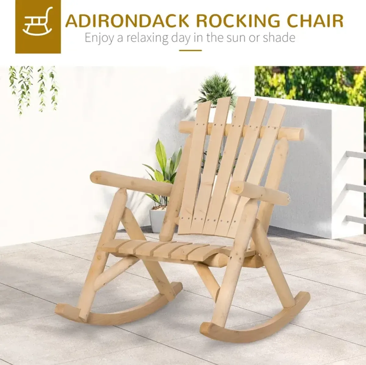 Natural Patio Rocker: Wooden Rustic Adirondack Log Chair