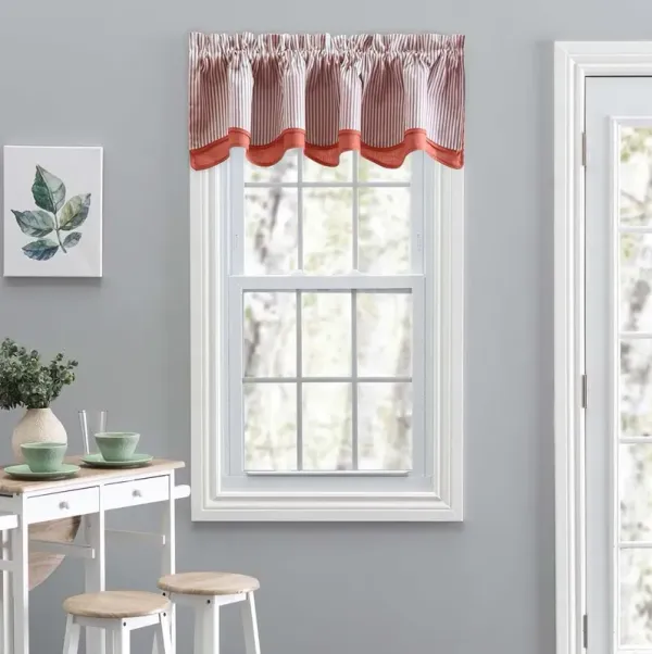 Ellis Curtain Plaza Classic Ticking Stripe Printed 3" Rod Pocket Double Layer Bradford Valance 58" x 15"