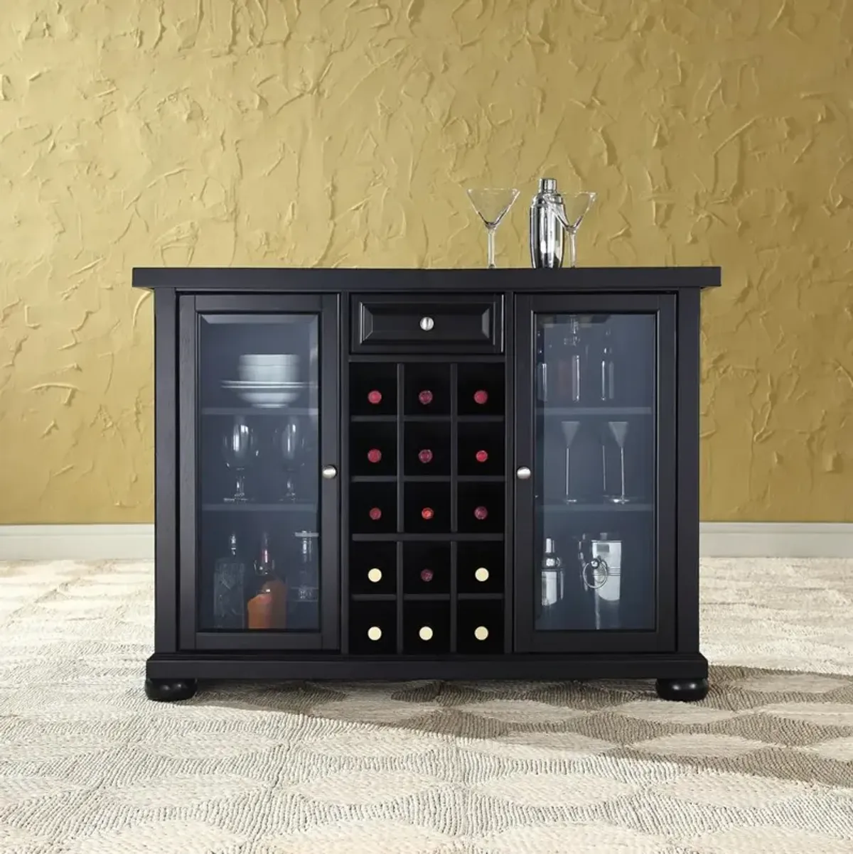 Crosley Furniture Alexandria Sliding Top Bar Cabinet Black