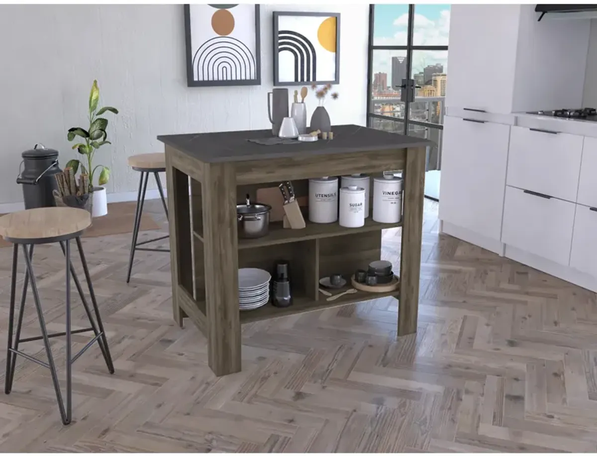 Cala Kitchen Island, Four Legs, Three Shelves - Dark Brown Onyx