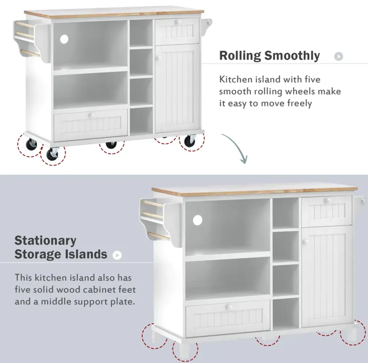 Merax Kitchen Island Cart with Storage Cabinet and Two Locking Wheels,Solid wood desktop