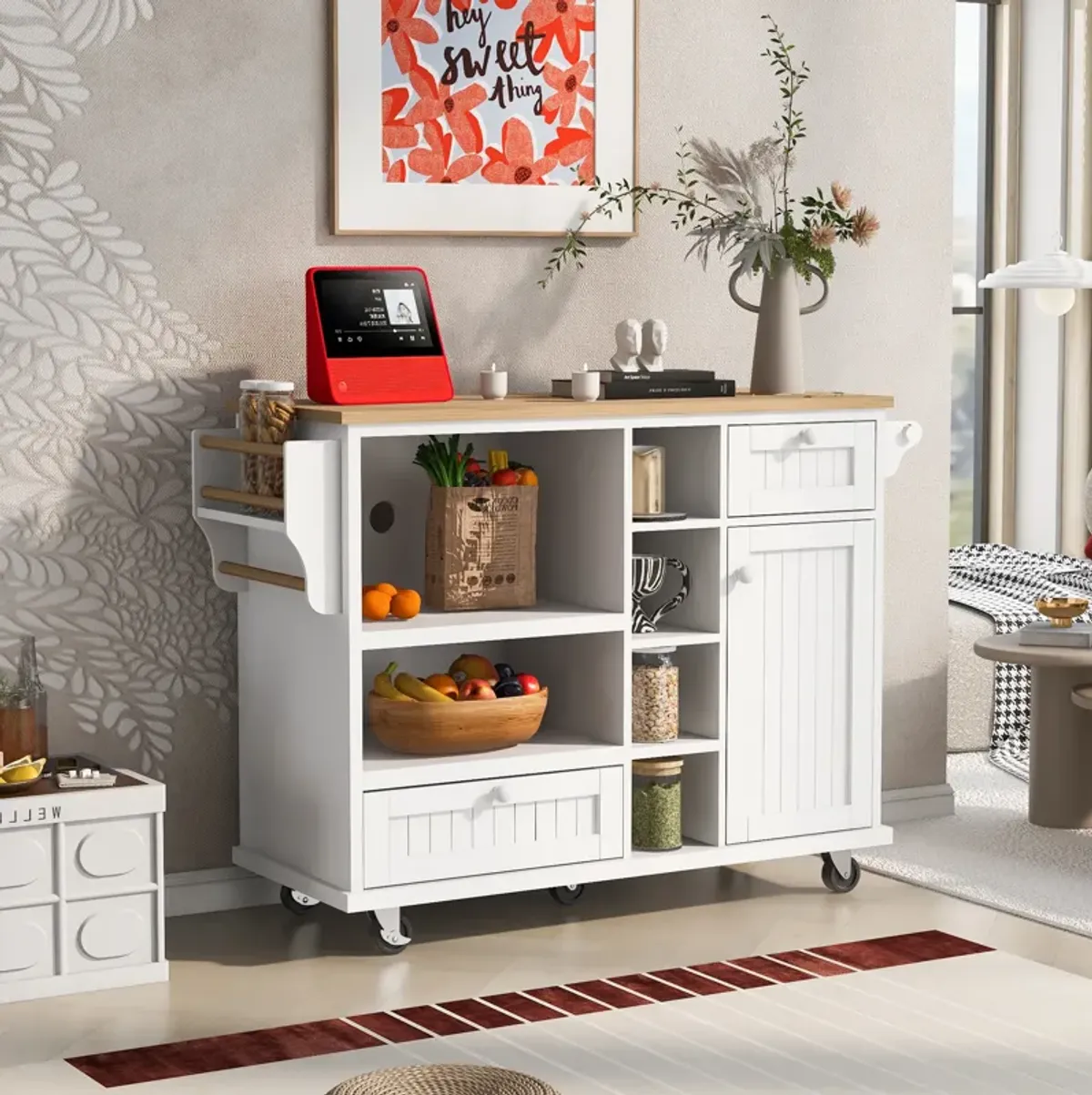 Merax Kitchen Island Cart with Storage Cabinet and Two Locking Wheels,Solid wood desktop