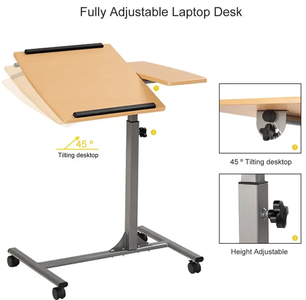 Costway 1PC Adjustable Laptop Notebook Desk Table Stand Holder Swivel Home Office Wheel