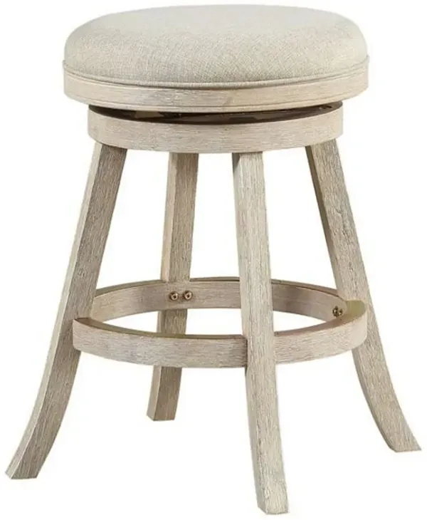 Wooden Swivel Counter Stool with Round Fabric Seat, Gray-Benzara