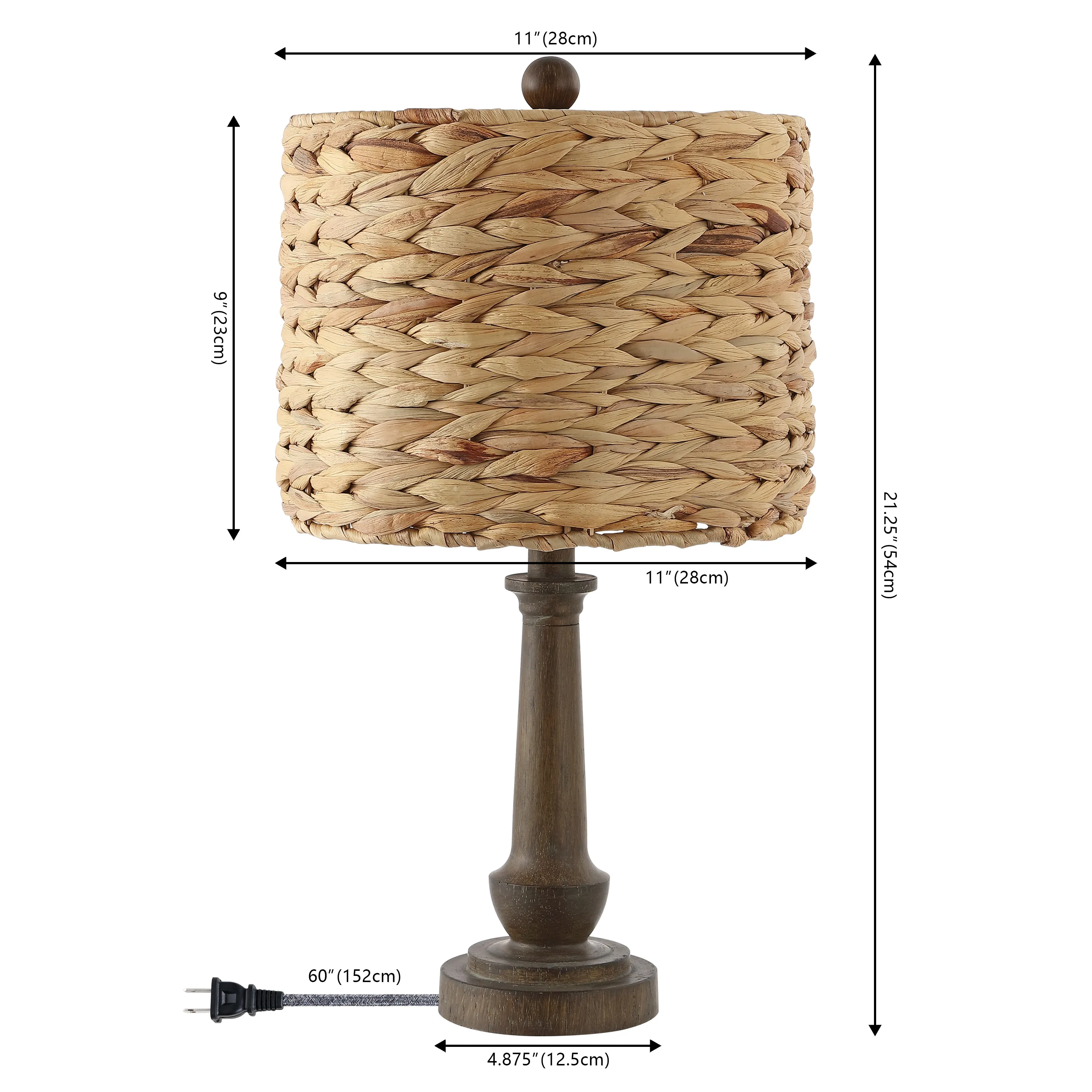 Leona 21.25" Rustic Farmhouse Handwoven Rattan/Resin LED Table Lamp, Brown Wood Finish (Set of 2)