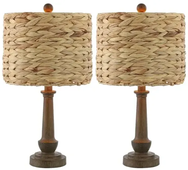 Leona Rustic Farmhouse Handwoven Rattan/Resin LED Table Lamp