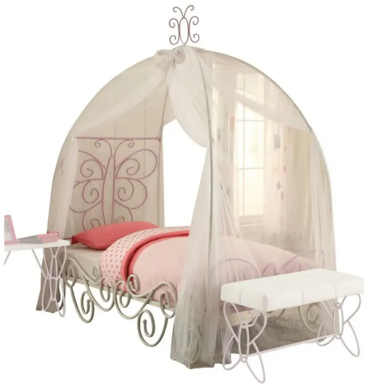 Angel Full Bed with Canopy, White & Purple-Benzara