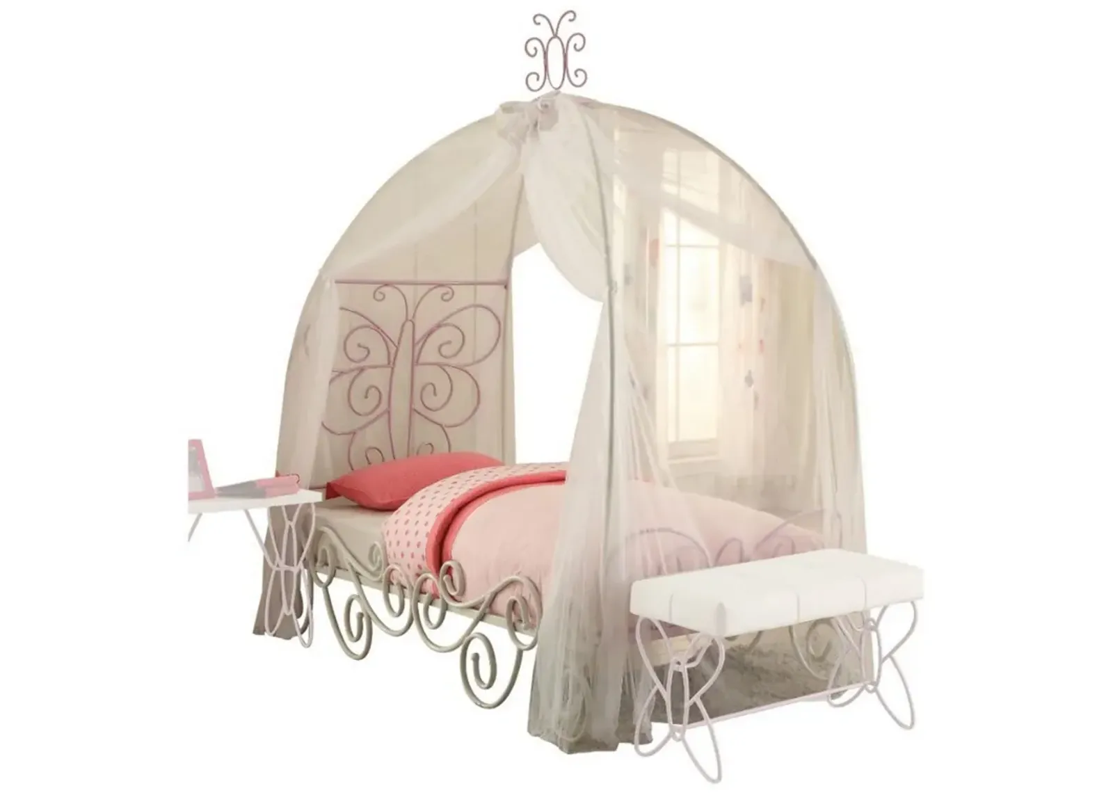 Angel Full Bed with Canopy, White & Purple-Benzara