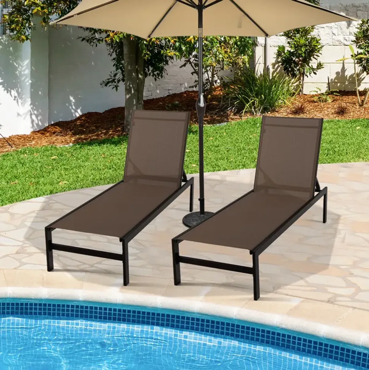 6-Position Chaise Lounge Chairs with Rustproof Aluminium Frame